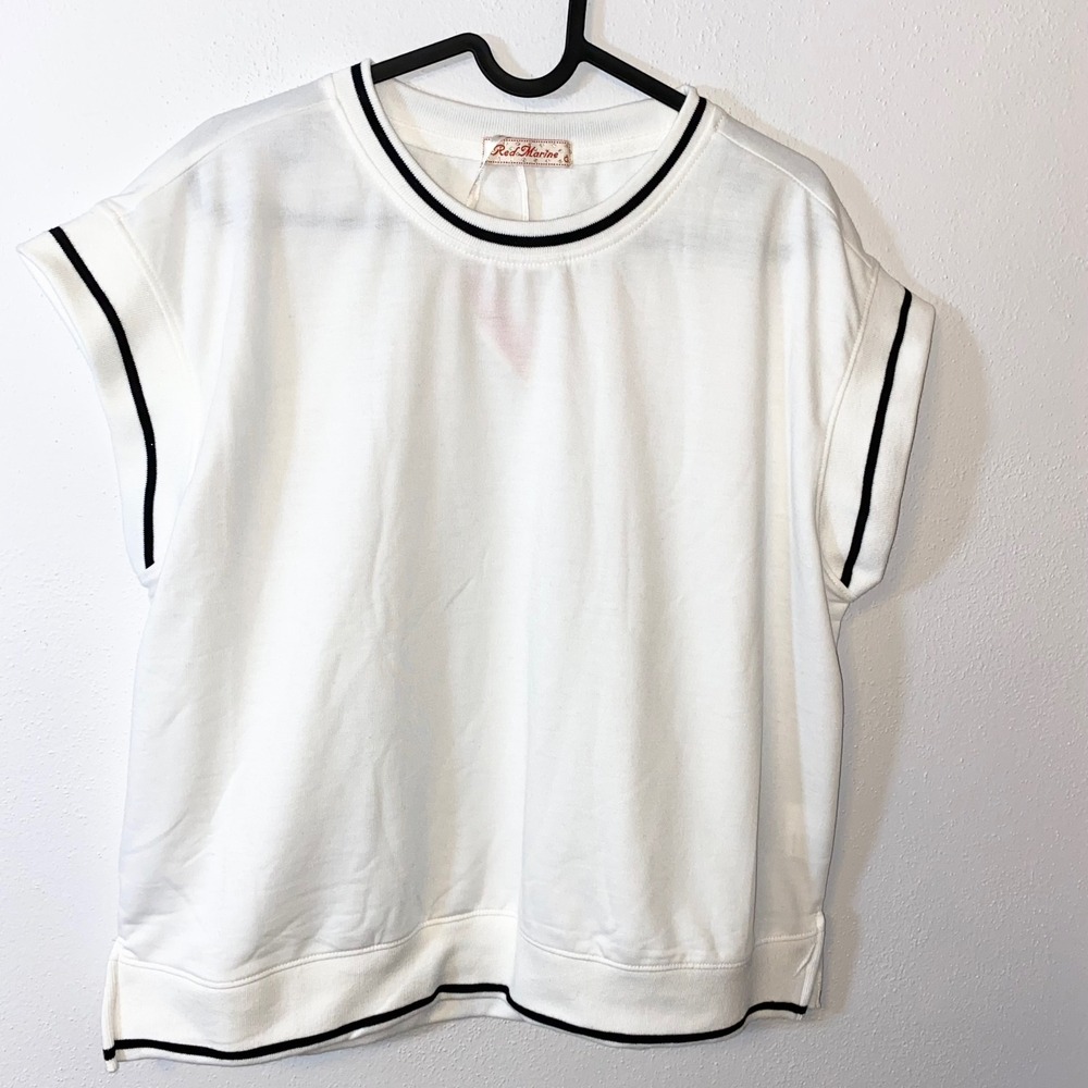 Red Marine White Short Sleeve Sweatshirt Nautical Preppy Minimalist Sz L NWT